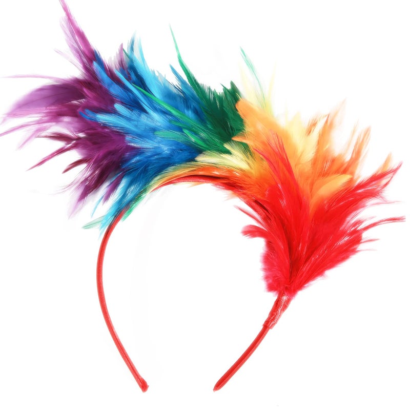 KICOFIT Feathers Headband Masquerade Headpiece for Women Halloween Christmas Party Favor Floral Fascinator Crown (Feather-rainbow, One size) - Image 2
